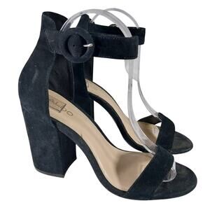 ALDO! BLACK GENUINE SUEDE LEATHER DUAL STRAP CHUNKY HEEL SANDALS, HEELS! SZ 7.5M